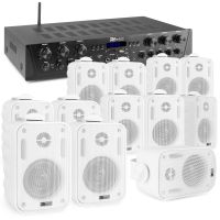 Power Dynamics PV260BT geluidsinstallatie - 12 BGO30 witte opbouw speakers - 6-zone stereo versterker - Bluetooth