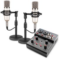 Vonyx VMM301 podcast set - USB Mixer met USB audio interface + 2 studio microfoons en kabels