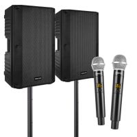 Vonyx karaoke set voor volwassenen met 2x draadloze microfoons - 2 krachtige speakers inclusief statieven