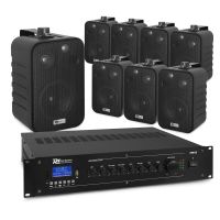 Power Dynamics installatie speakerset - Set van 8 speakers en versterker - Bluetooth - 100V - Zwart