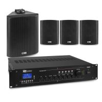 Power Dynamics Buitenspeakerset zwart - 4 speakers en 4-zone versterker - Bluetooth - 100V 