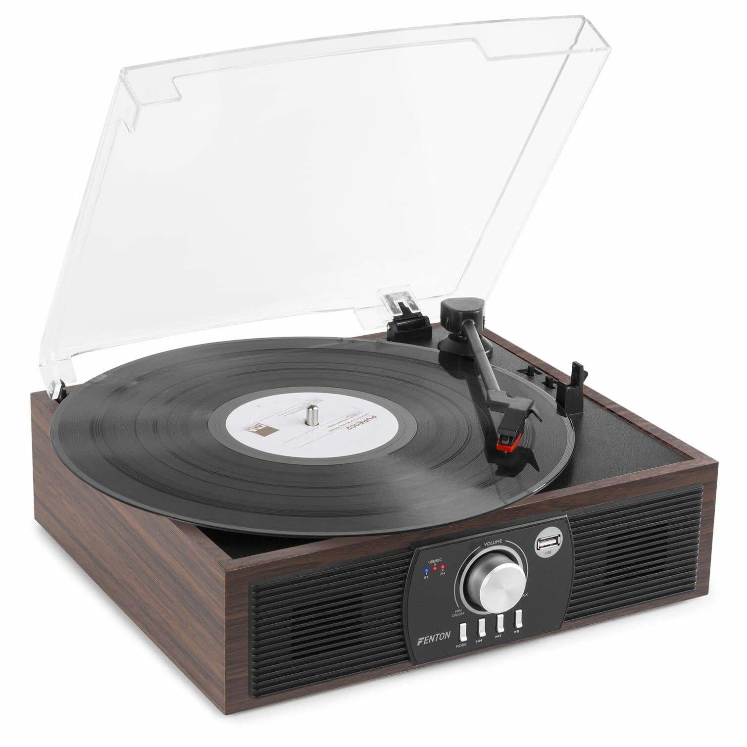 Fenton RP175DW retro platenspeler met Bluetooth en USB aansluiting - Darkwood