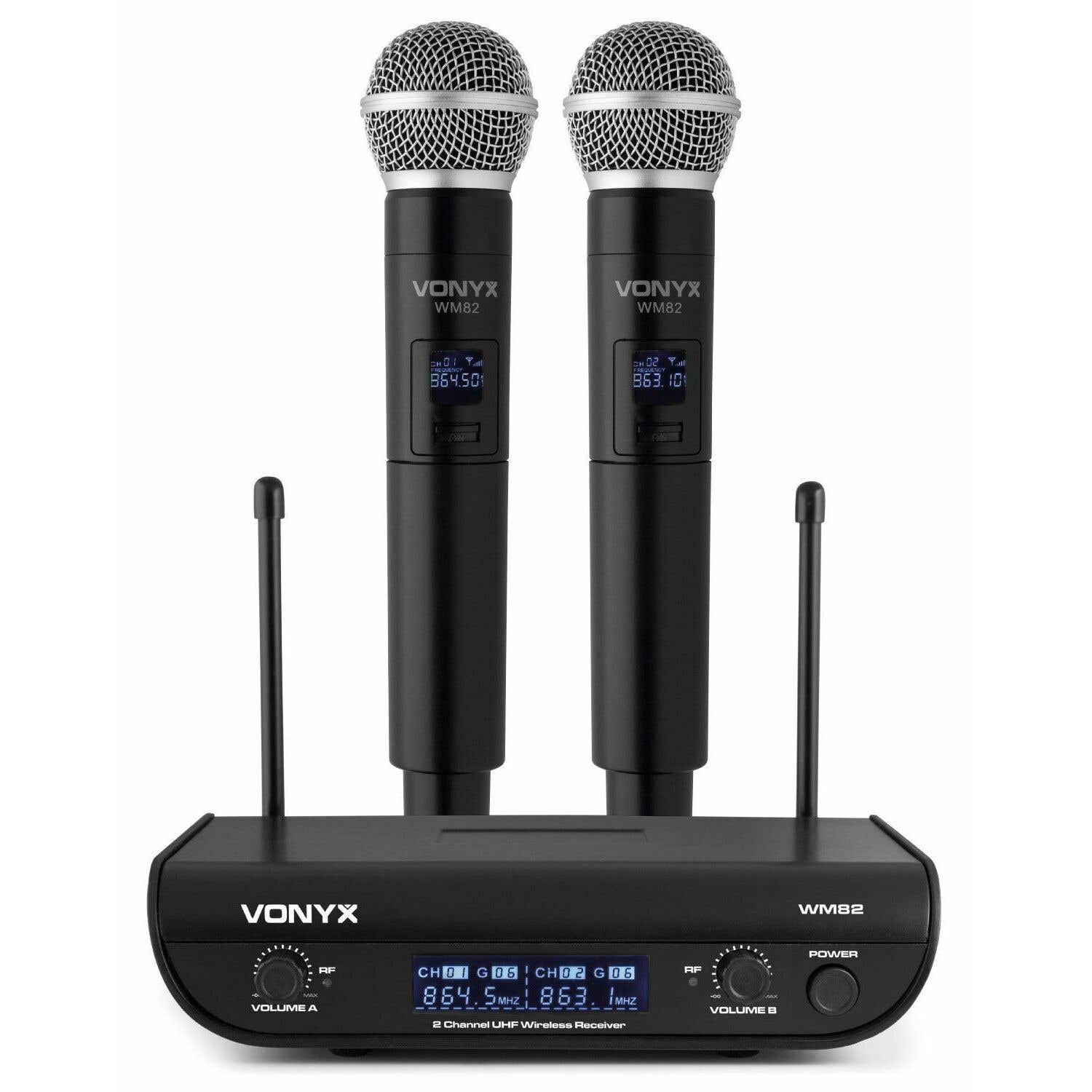 Online-Shop Für Bühnen-, Licht- & Tontechnik - VONYX WM552 Dual UHF Funkmikrofon Set Mit 16 Kanaelen Und Akku Empfaenger