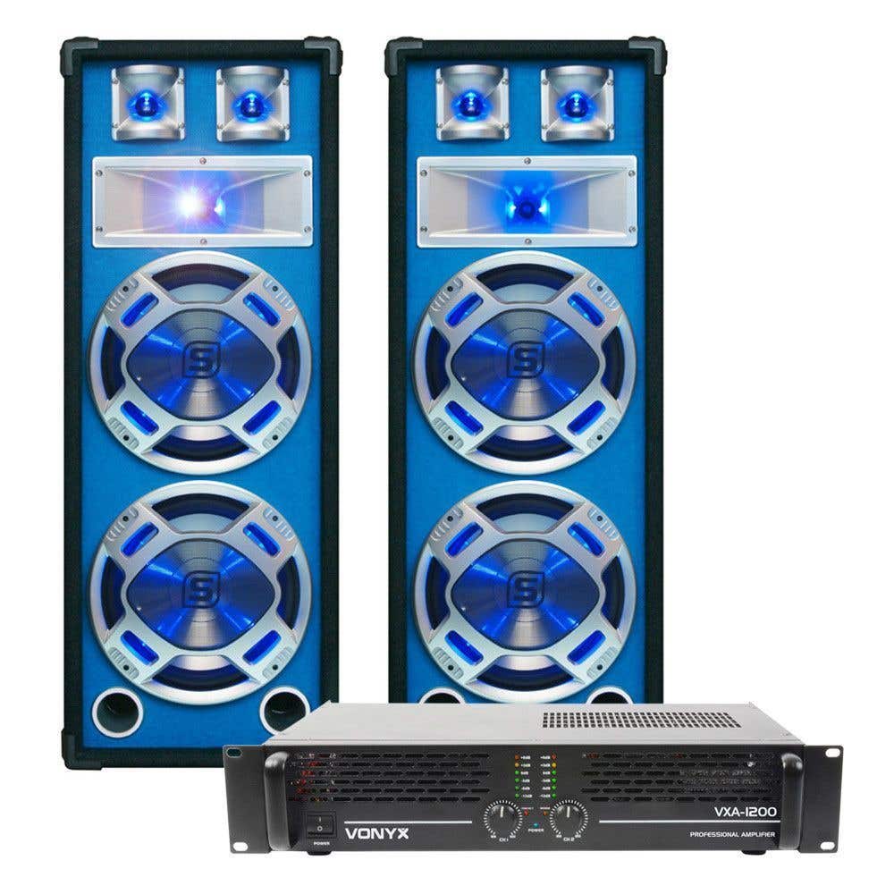 SkyTec DJ Set LED210 1600W PA Versterker met Disco Luidsprekers MKII