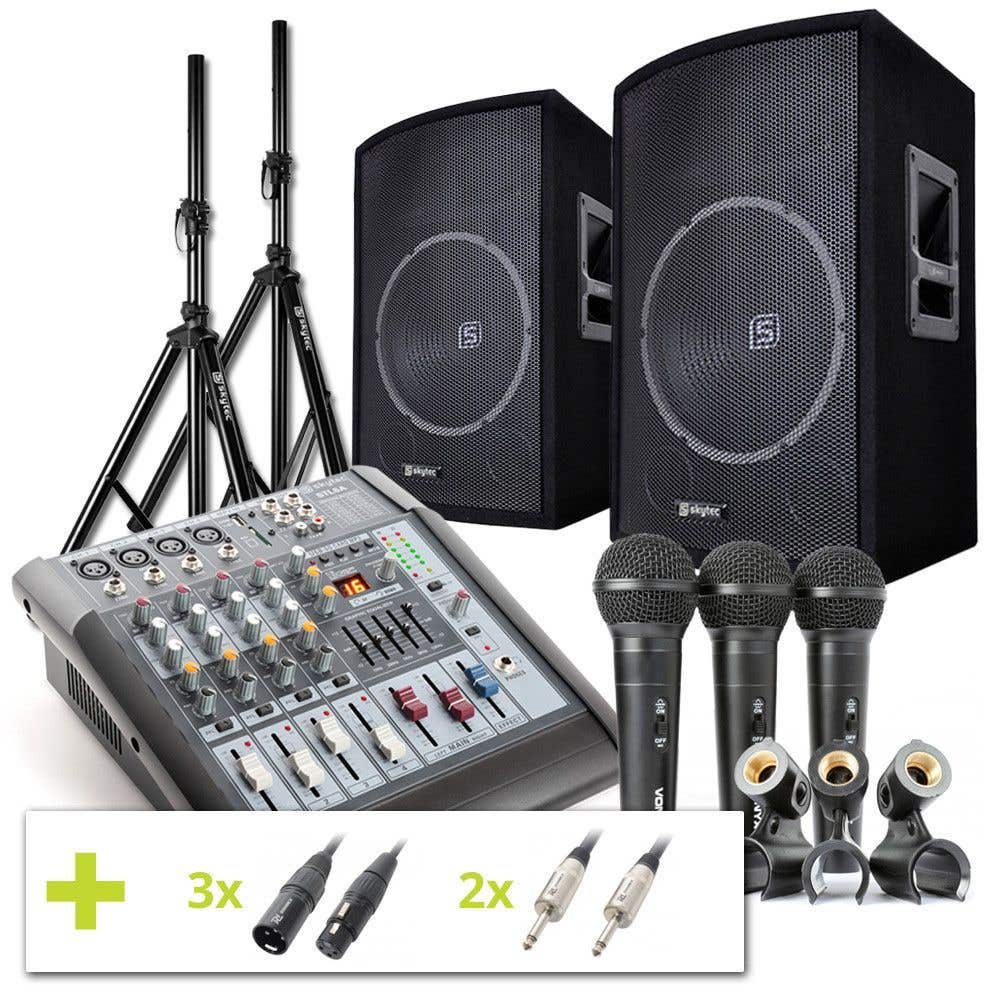 SkyTec Singer Songwriter Set III met Speakers, Stereo Mixer en drie microfoons