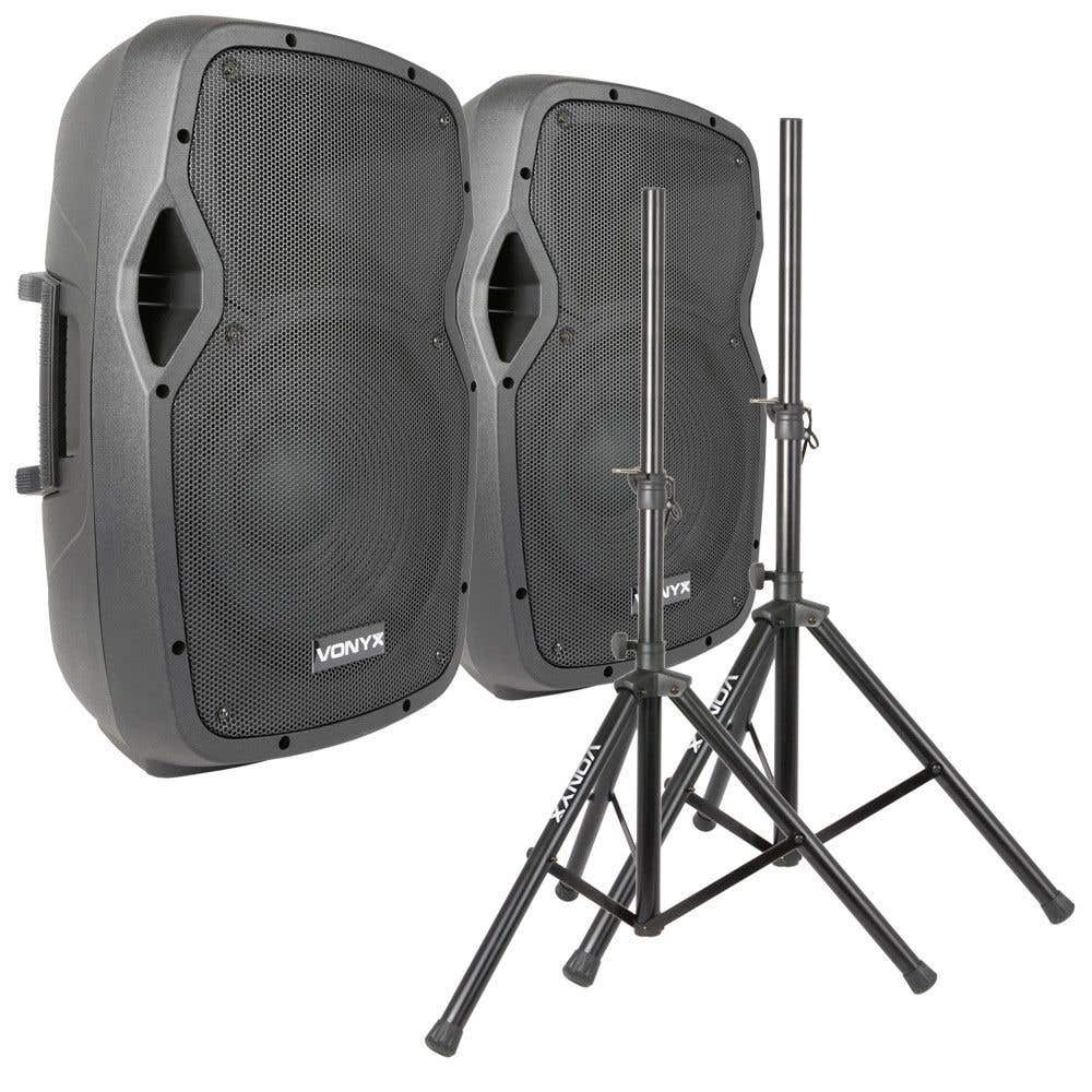 Vonyx AP1500 actieve Bluetooth / mp3 speakerset met standaards