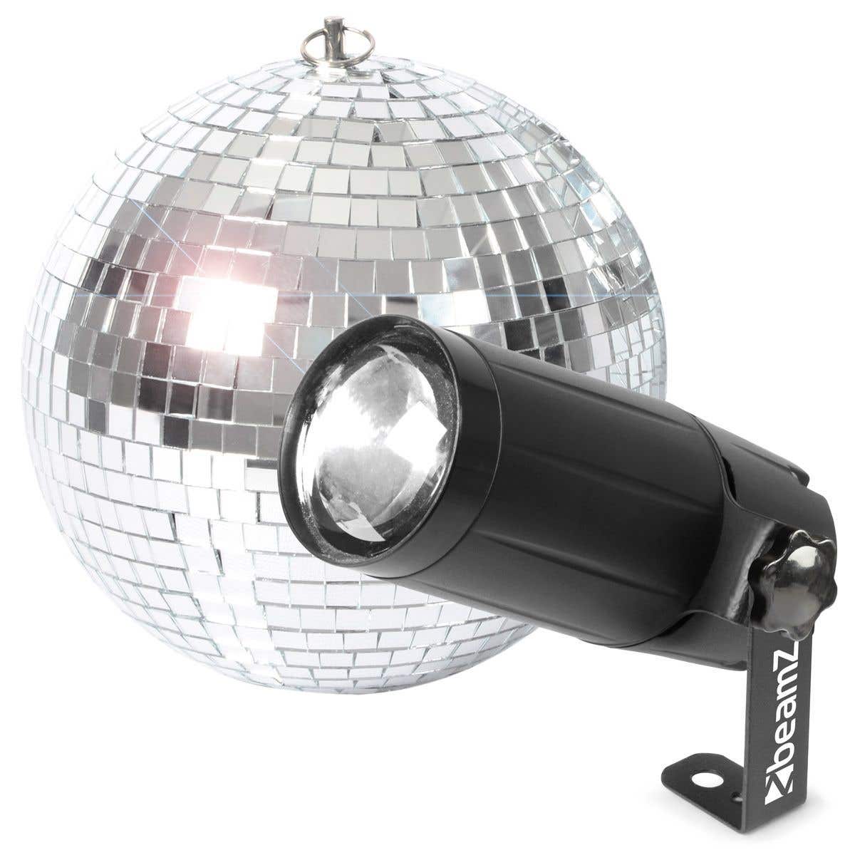 BeamZ discobal 20cm met LED pin spot - Spiegelbol met vele glazen spiegels