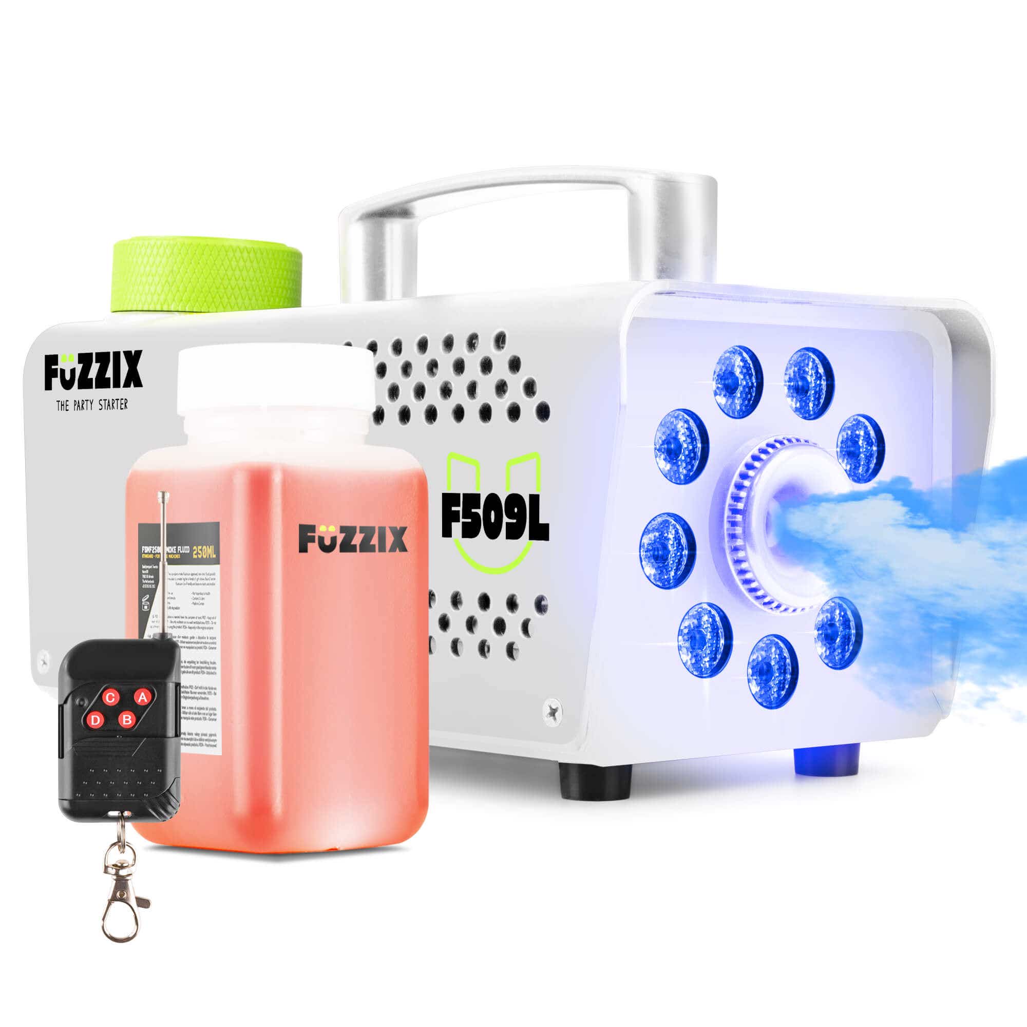 Fuzzix F509LW Party Rookmachine 500 Watt - 9 ingebouwde RBG LEDS Watt - incl 250ml rookvloeistof - wit