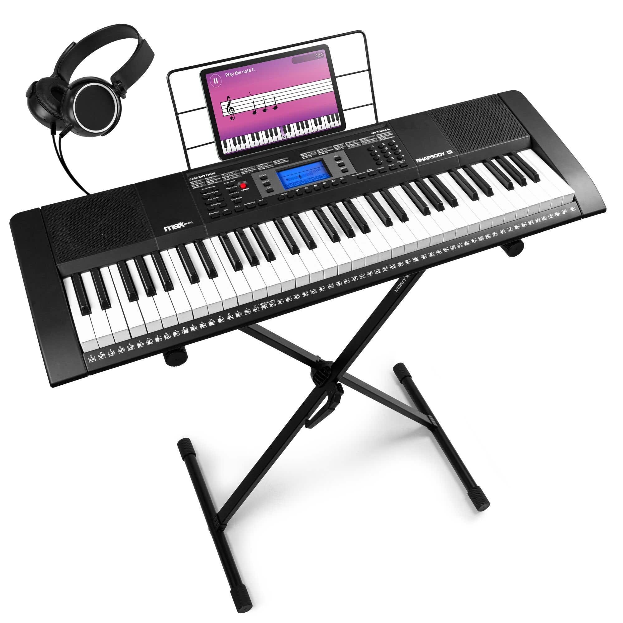 MAX Rhapsody61 keyboard piano met 61 toetsen - Complete keyboard set met standaard en koptelefoon