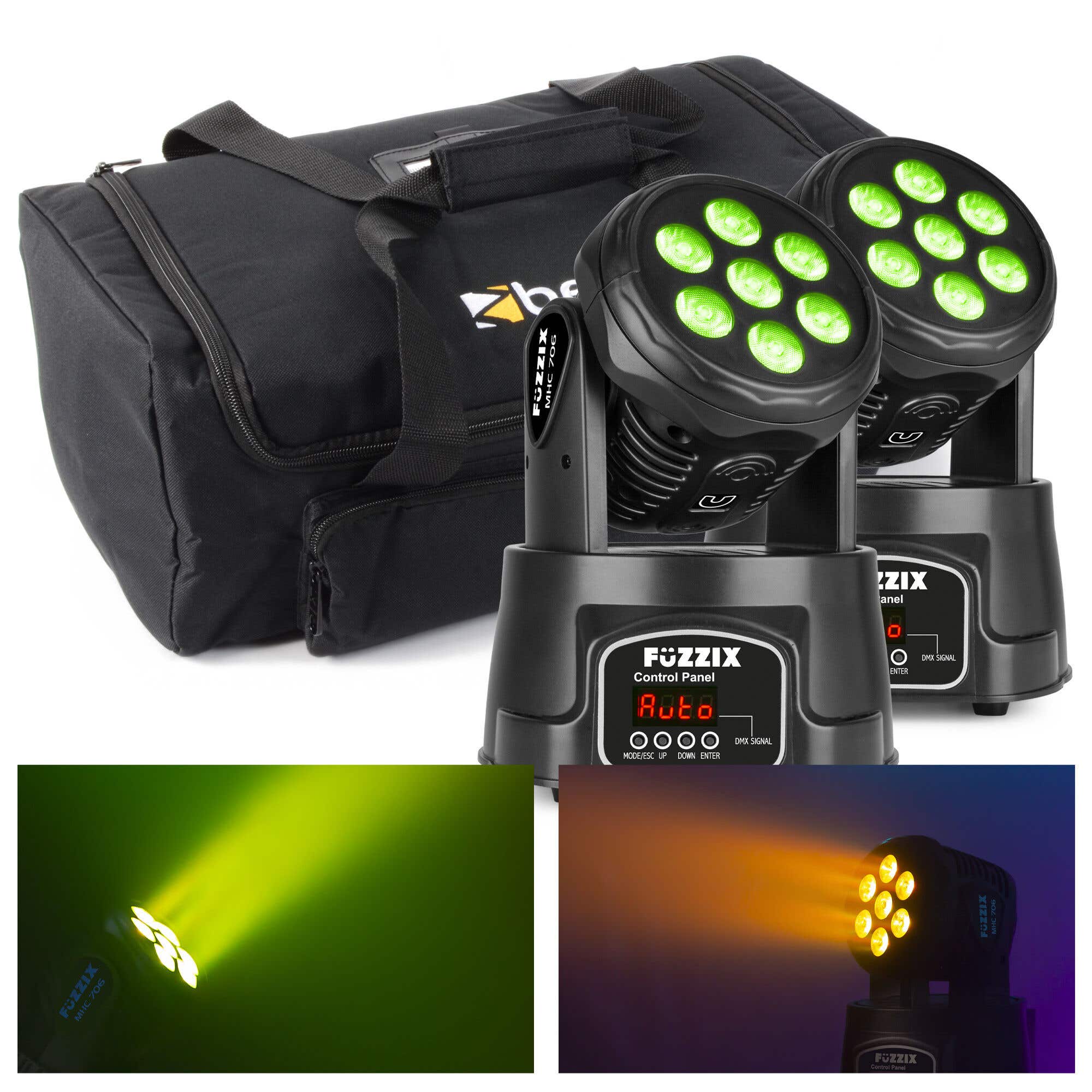 Fuzzix MHC706 duo van 2 LED wash movingsheads 7x 6 Watt met draagtas - DMX