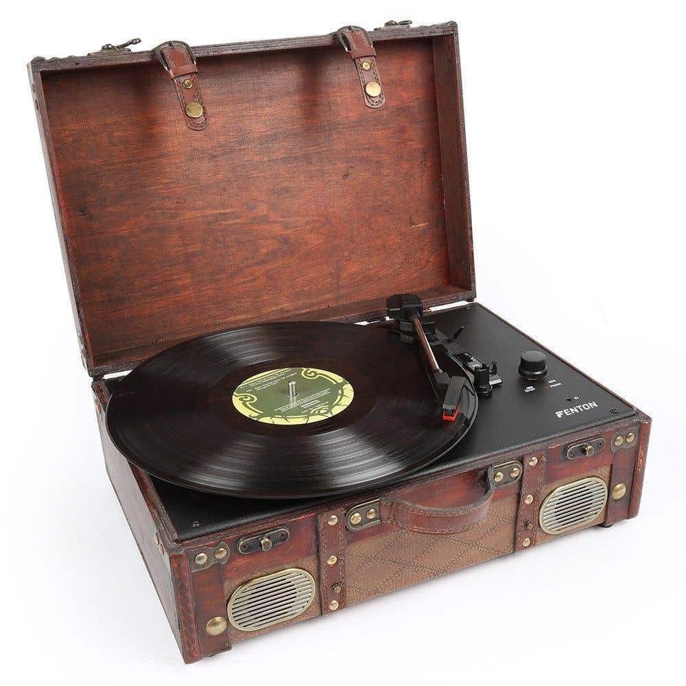 Fenton RP140 platenspeler in luxe lederen koffer met speakers