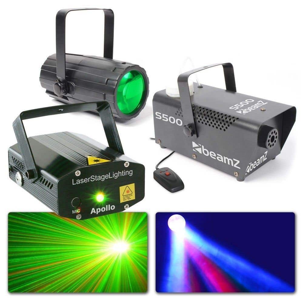 BeamZ Disco Lampen met laser - Moonflower, Rood/Groene Laser en Rookmachine Set 3