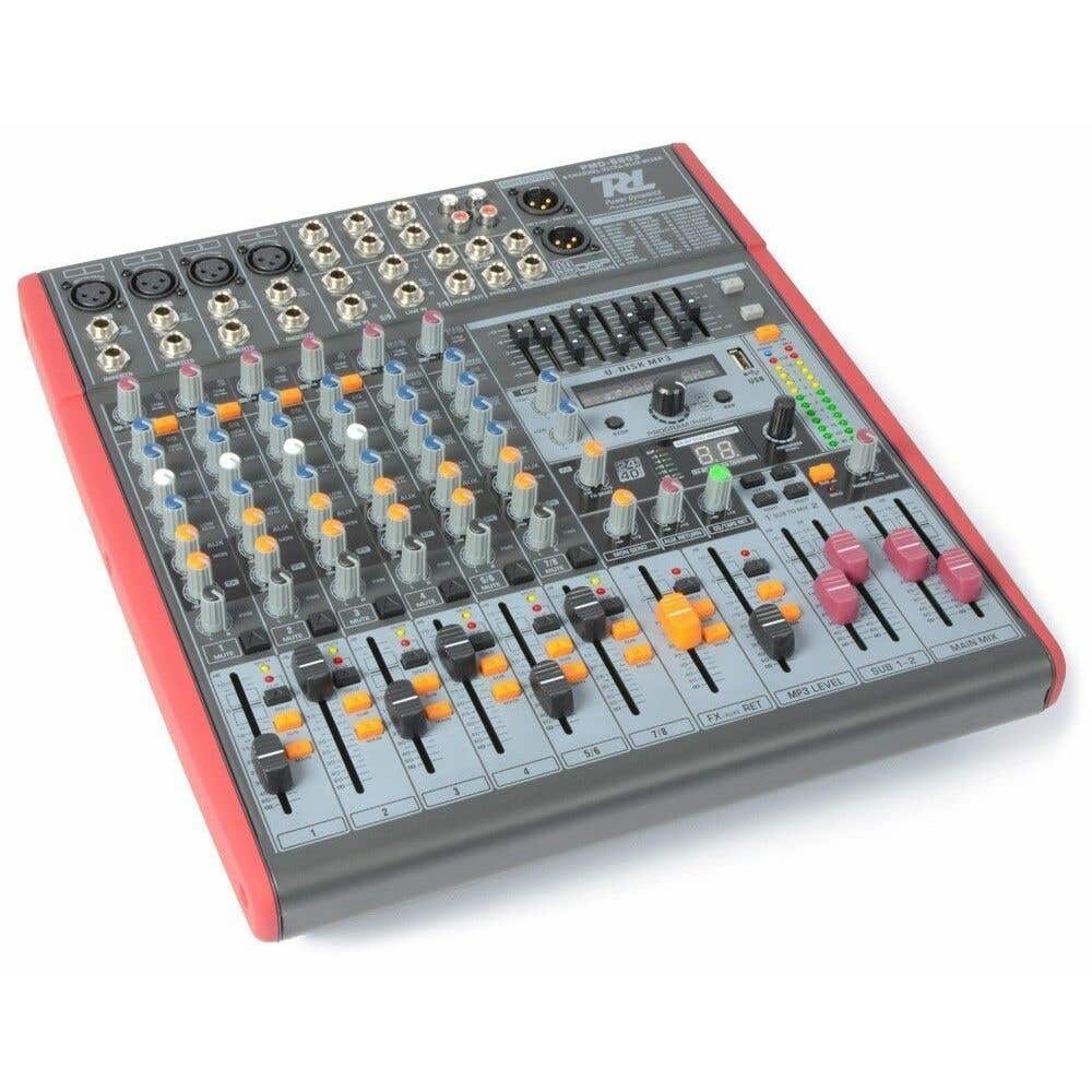 Power Dynamics PDM-S803 Stage Mixer 8-Kanaals DSP/MP3- USB IN/UIT