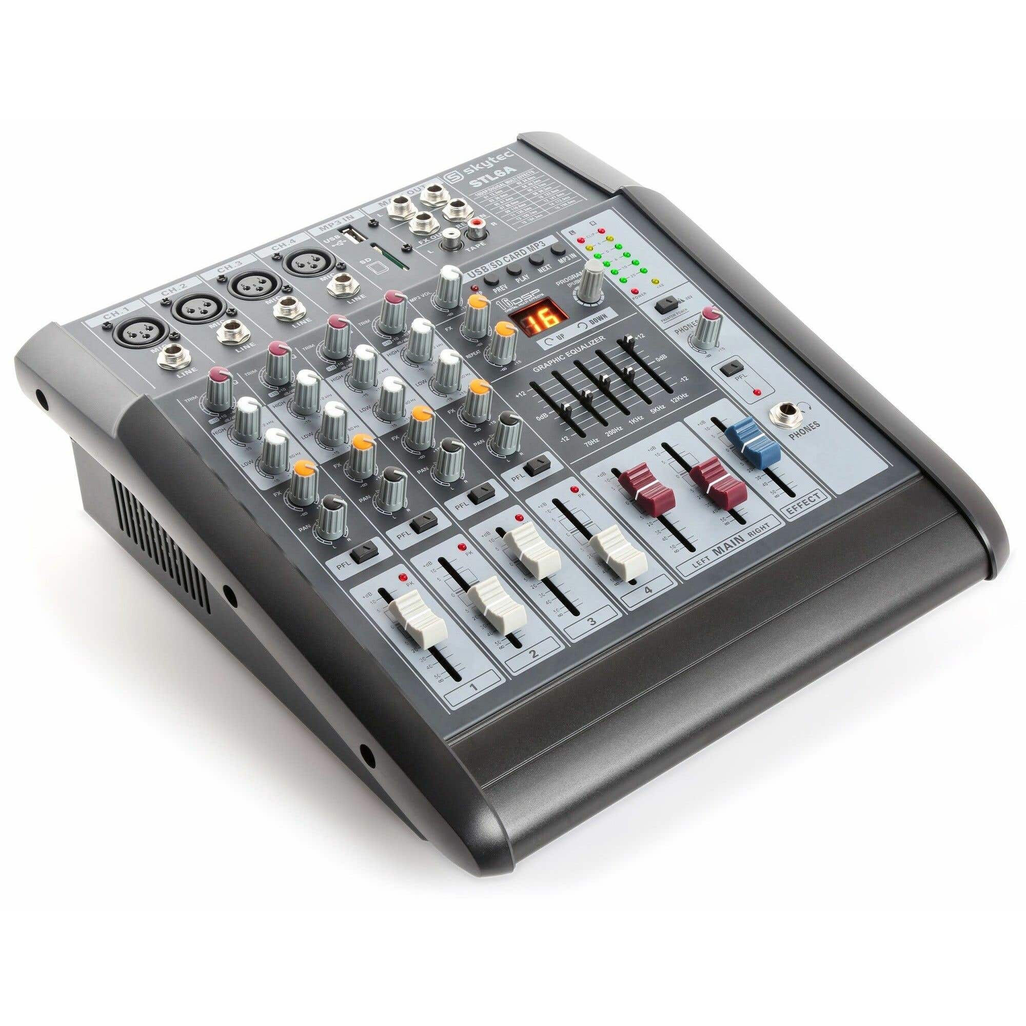 2e keus - SkyTec STL-6 Mengpaneel mixer 6-kanaals met 600W versterker