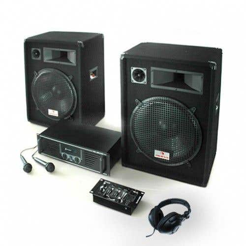 Complete DJ USB Set 800W - PA Boxen, Versterker, Mixer + USB, headset, Mic Installatie