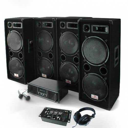 DJ Set 2000W - PA Versterker, Boxen, Mixer + MP3, koptelefoon, Mic Installatie