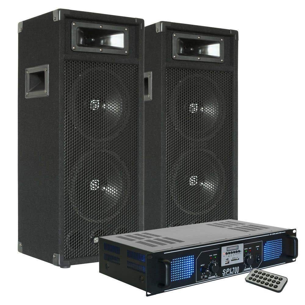 SkyTec DJ SM28 PA Luidsprekers 1000W en Versterker met USB / MP3 / SD Speler