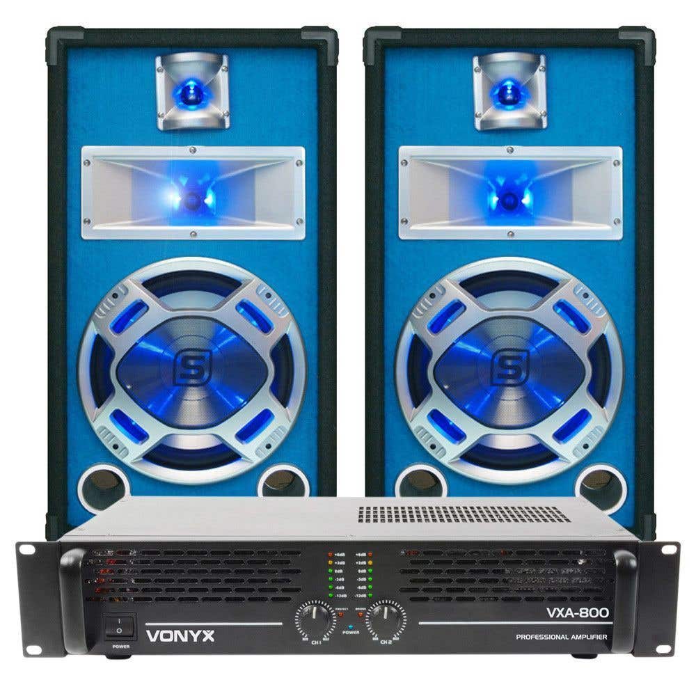 SkyTec DJ Set LED10 800W PA Versterker met Disco Luidsprekers MKII