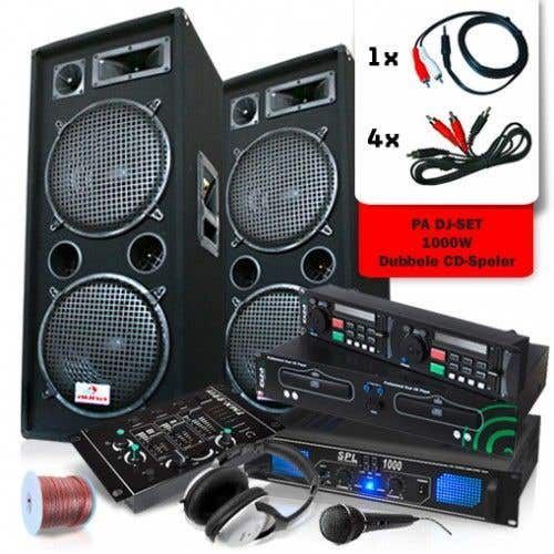 1000W DJ PA Installatie - Versterker, Boxen, Mixer, CD-Speler, Mic en Koptelefoon