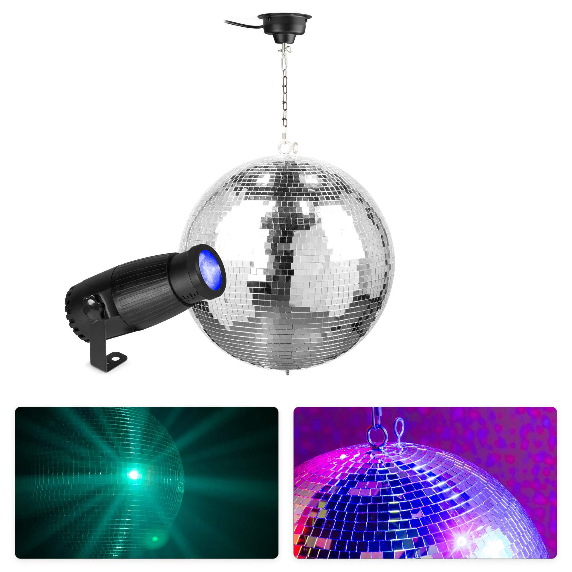 Discobal set met pinspot en motor - Grote discobal van 40 cm - RGBW pin spot met handmatige zoom 