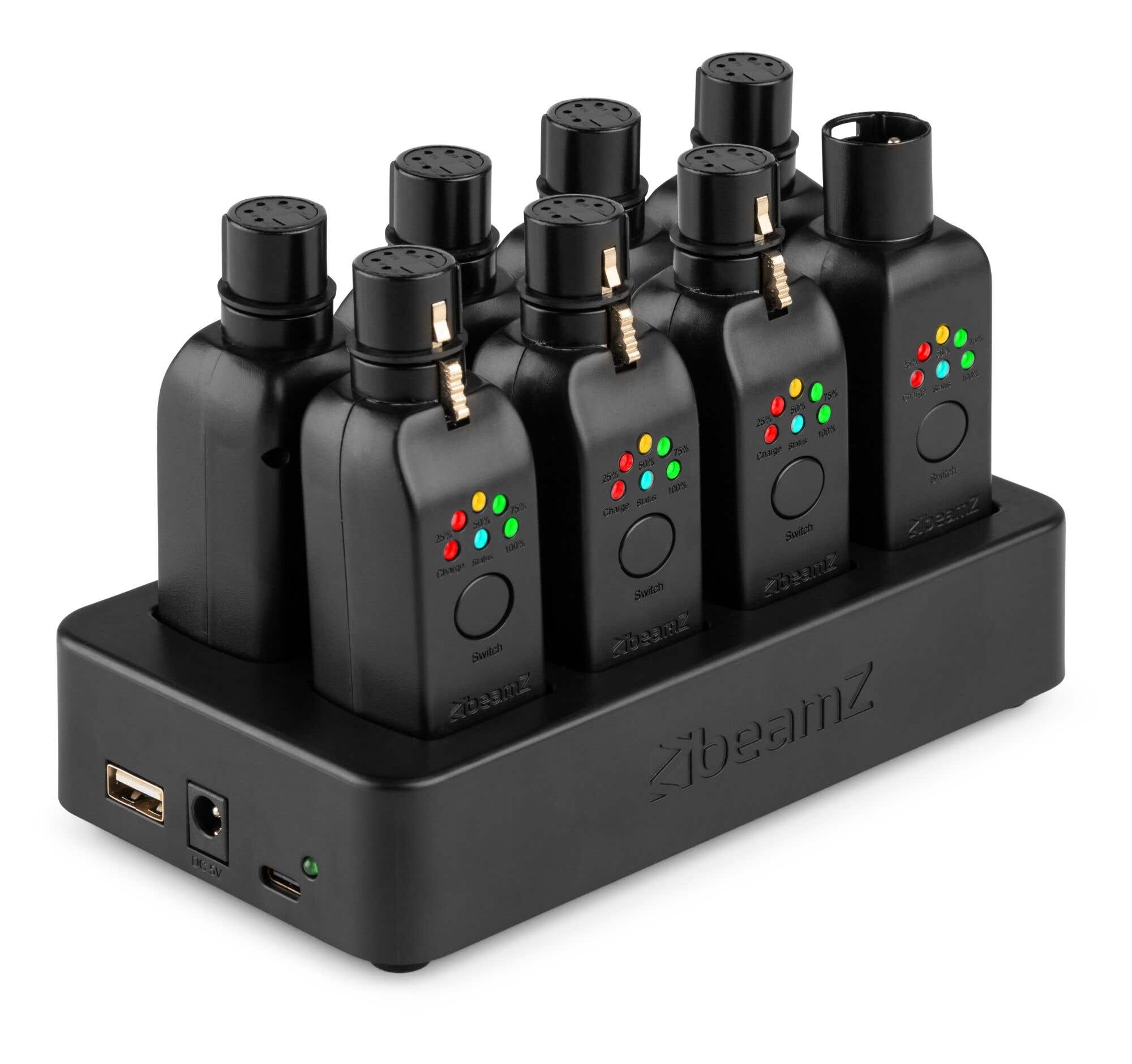 BeamZ compleet draadloos DMX systeem - 5-pins DMX ontvangers en zender - Met oplaadstation - 5-pin