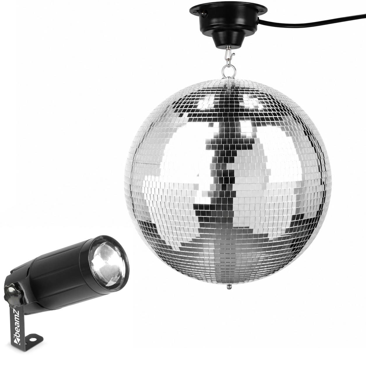 Fuzzix MB40 discobal set - Spiegelbol van 40cm met motor en witte LED pin spot 
