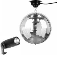 Fuzzix MB40 discobal set - Spiegelbol van 40cm met motor en witte LED pin spot