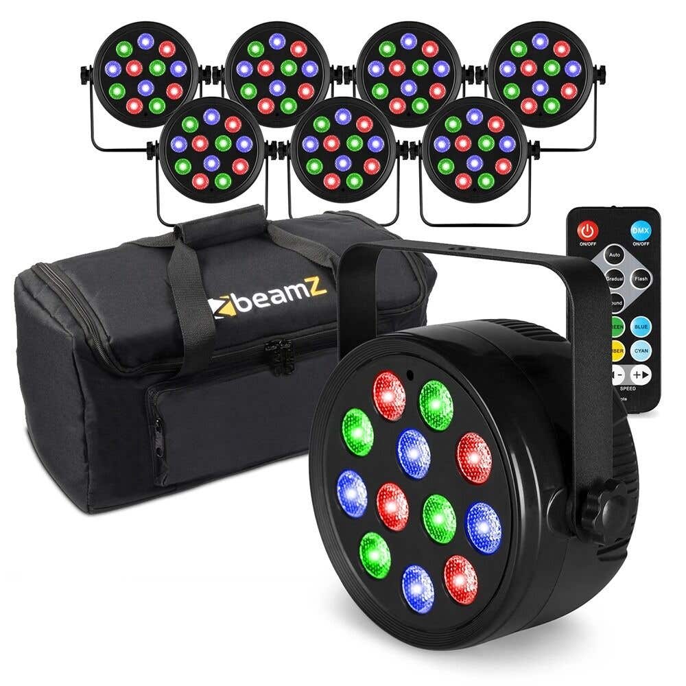 Fuzzix set van 8 PLF12 Party LED parren in flightbag - 12x 2W LED’s - Inclusief afstandsbediening 