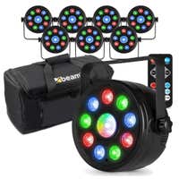 Fuzzix set van 8 PLF15 Party LED parren in flightbag - 9x 2W RGB LED’s en 6W centrale LED - Met DMX