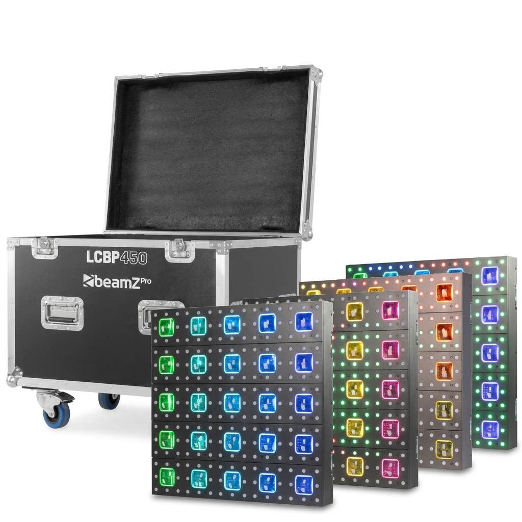 BeamZ Pro LCBP450 set van 4 LED panelen in flightcase - 25x RGBW + 200 RGB SMD LED’s - Quick lock