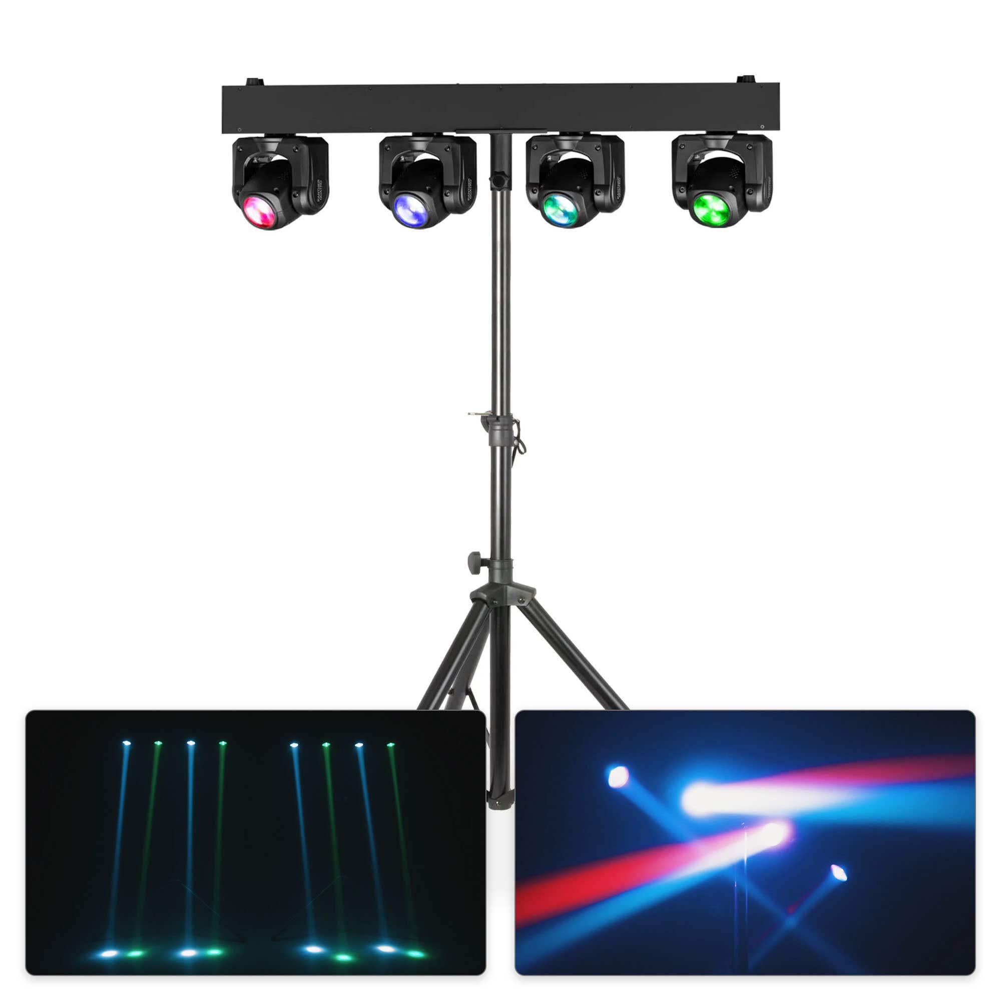 BeamZ Panther Quatro Beam Bar - Set met moving head bar op statief - 4 RGBW moving heads - 160W