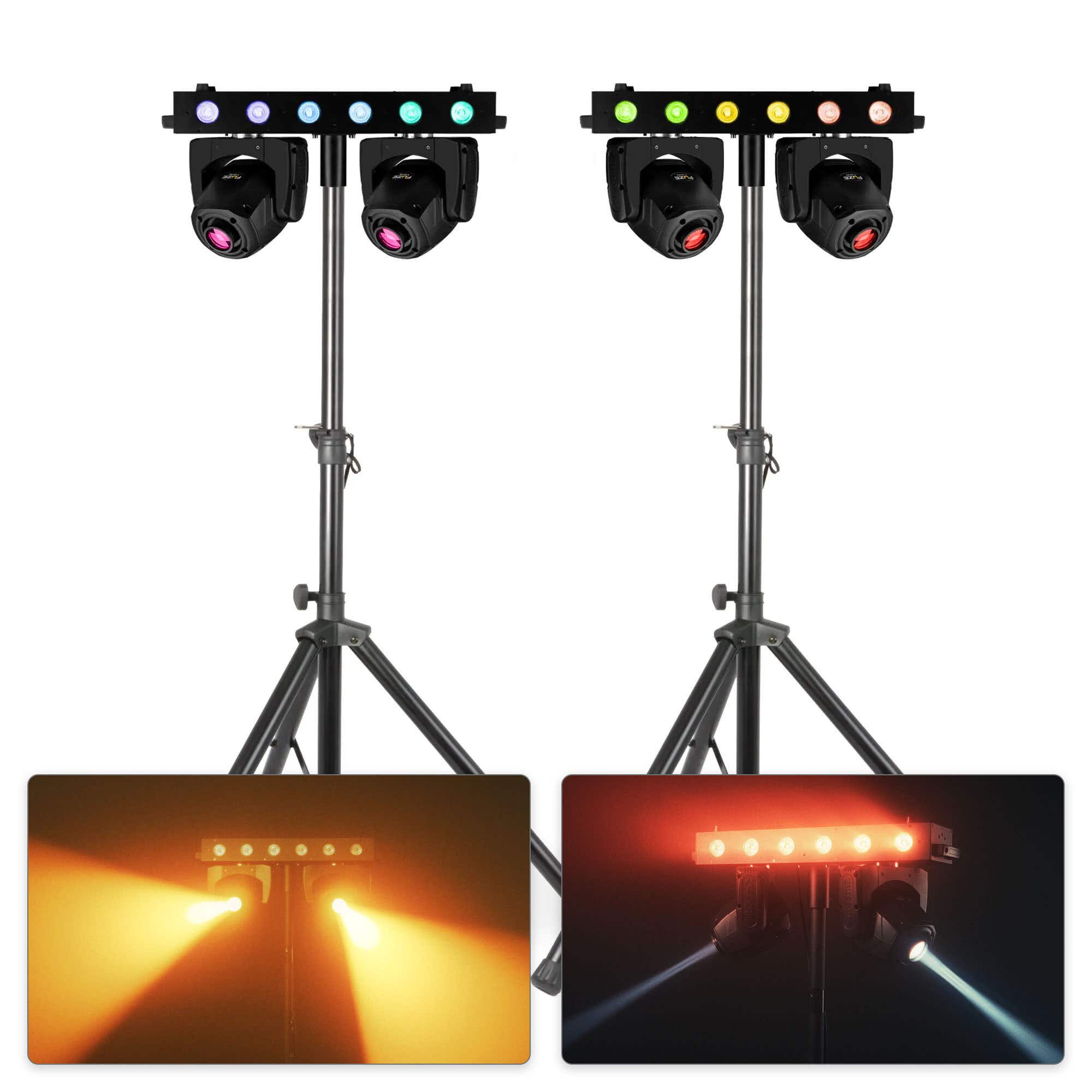 BeamZ set van 2 Fuze Twin moving head bars - 2 RGBW moving head en LED bar combi op statief - 75W