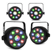 Fuzzix set van 4 PLF15 Party LED parren - 9x 2W RGB LED’s en 6W centrale LED - Met DMX