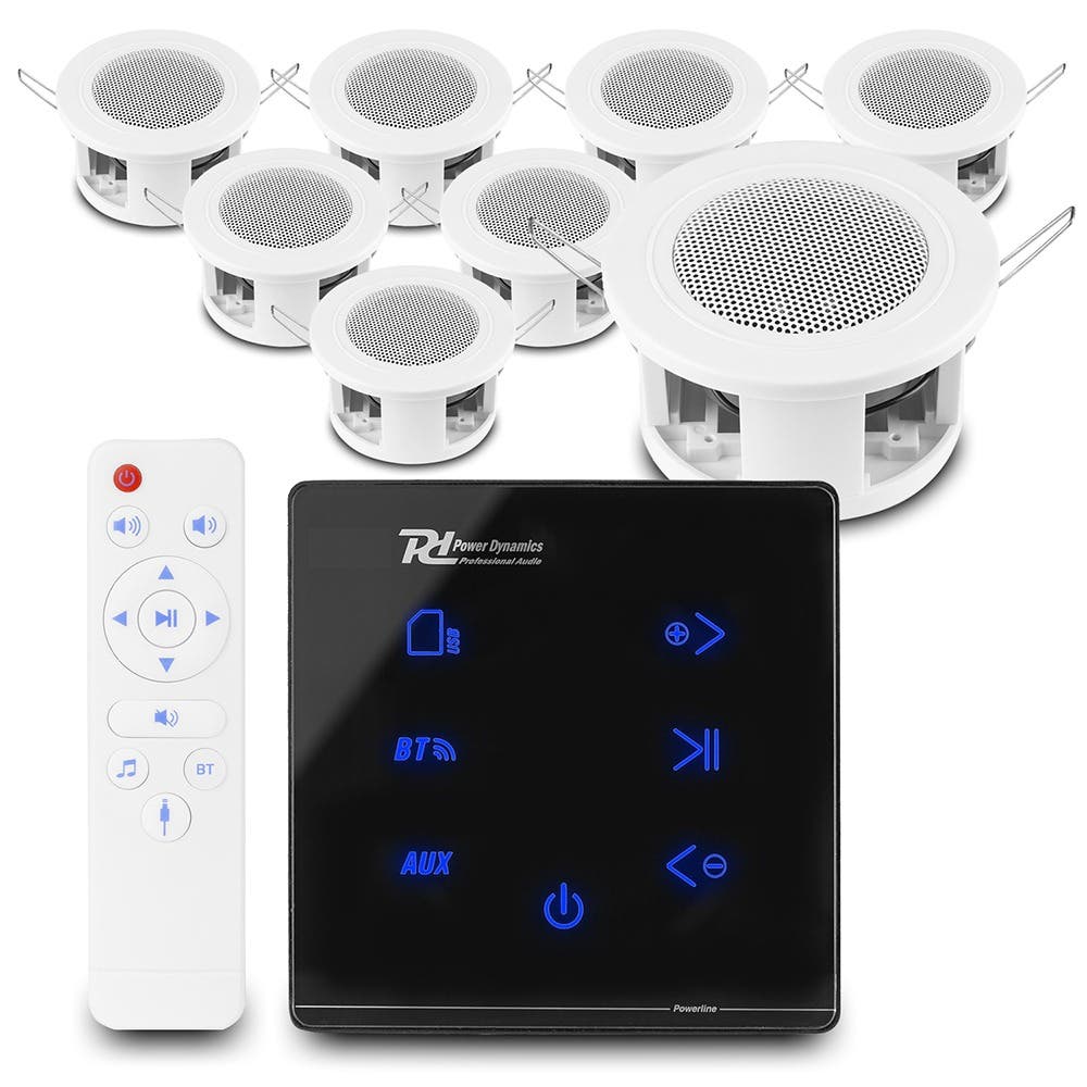 Power Dynamics set van 8 CSBA3L plafondspeakers met de A100B inbouw versterker - Bluetooth - 4x 20W