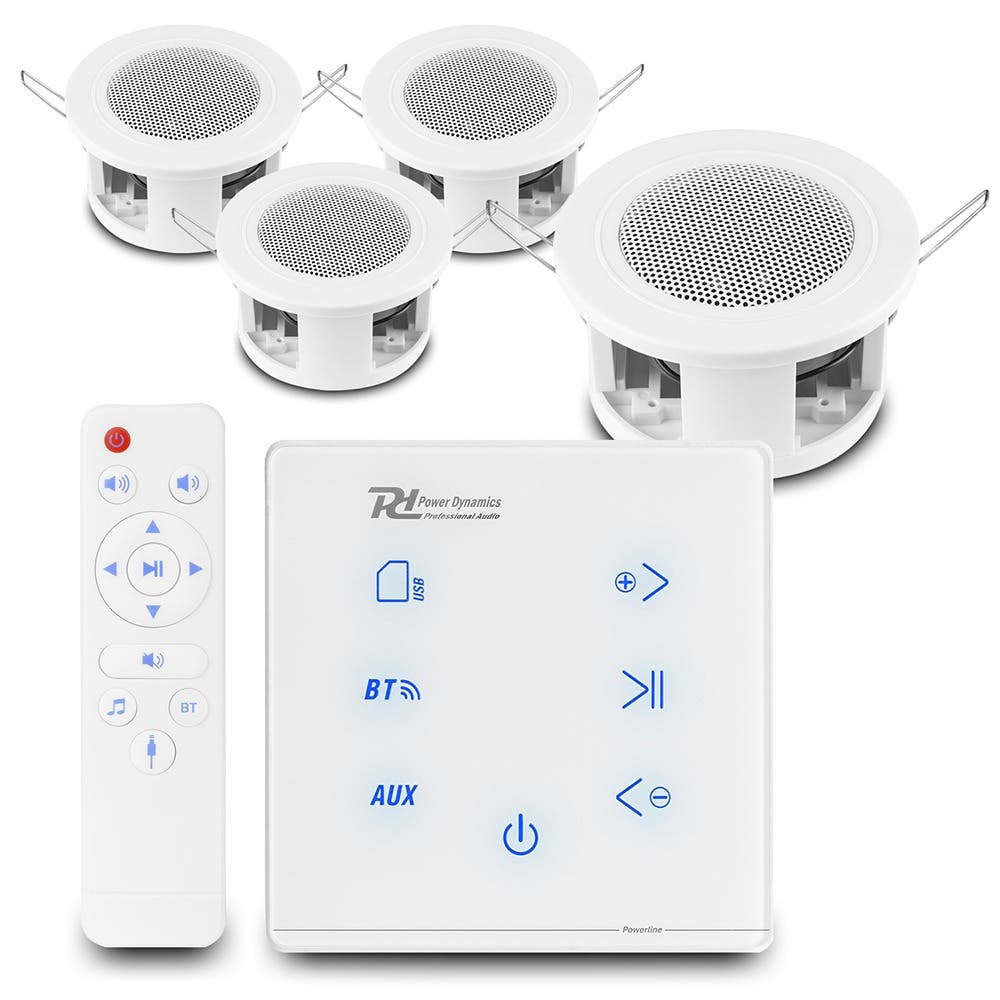 Power Dynamics set van 4 CSBA3L plafondspeakers met de A50W inbouw versterker - Bluetooth - 2x 20W