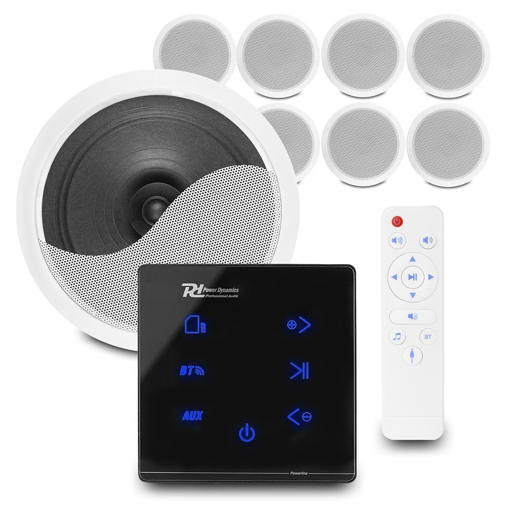 Power Dynamics set van 8 CSPS6 plafondspeakers met de A100B inbouw versterker - Bluetooth - 4x 20W