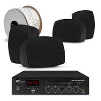 Power Dynamics complete buiten speaker set - 4x waterdichte mini speakers en 100V versterker - Zwart