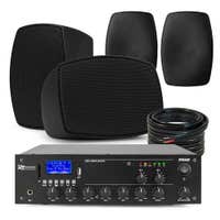 Power Dynamics set van 4 buiten speakers en 2-zone 100V versterker met Bluetooth - Zwart
