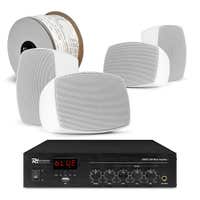 Power Dynamics complete buiten speaker set - 4x waterdichte mini speakers en 100V versterker - Wit