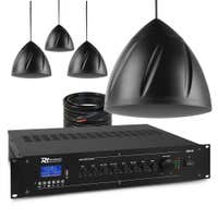 Power Dynamics 100V geluidsinstallatie met 4 hangende speakers en versterker - 120W - Zwart
