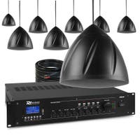 Power Dynamics 100V geluidsinstallatie met 8 hangende speakers en 4-zone versterker - 240W - Zwart
