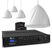 Power Dynamics 100V geluidsinstallatie met 4 hangende speakers en versterker - 120W - Wit