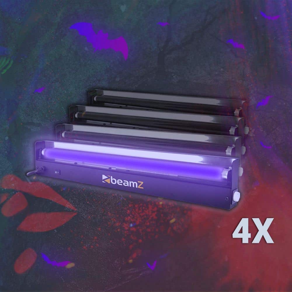 BeamZ Halloween Blacklight set met 4x 60cm Blacklight UV TL verlichtingsbalk