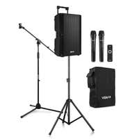 Vonyx VSA700 ABS 15" speaker set met beschermhoes, luidsprekerstatief en microfoonstandaard - 1000W