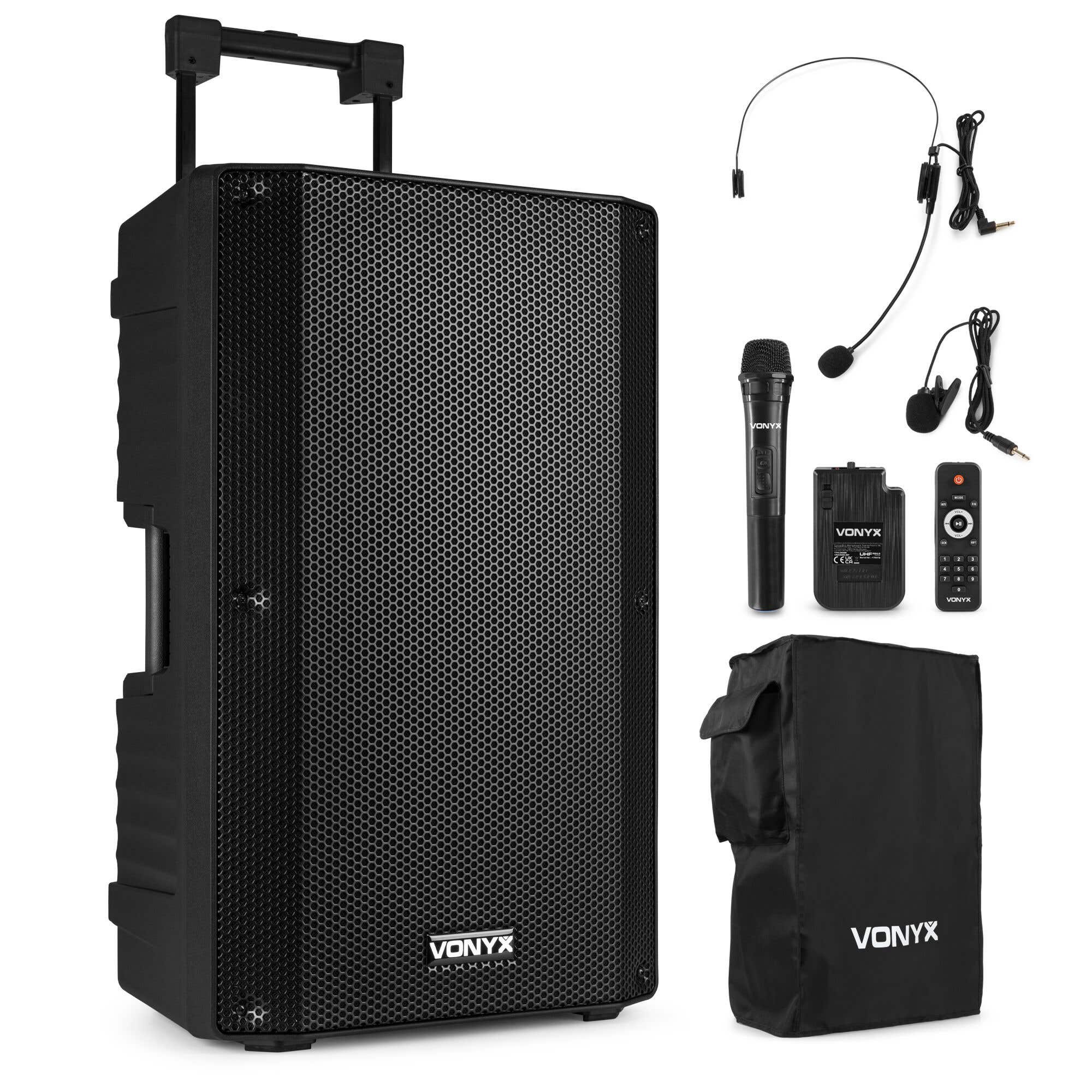 Vonyx VSA700-BP speaker set met draadloze microfoon + headset en speakerbeschermhoes - 1000W