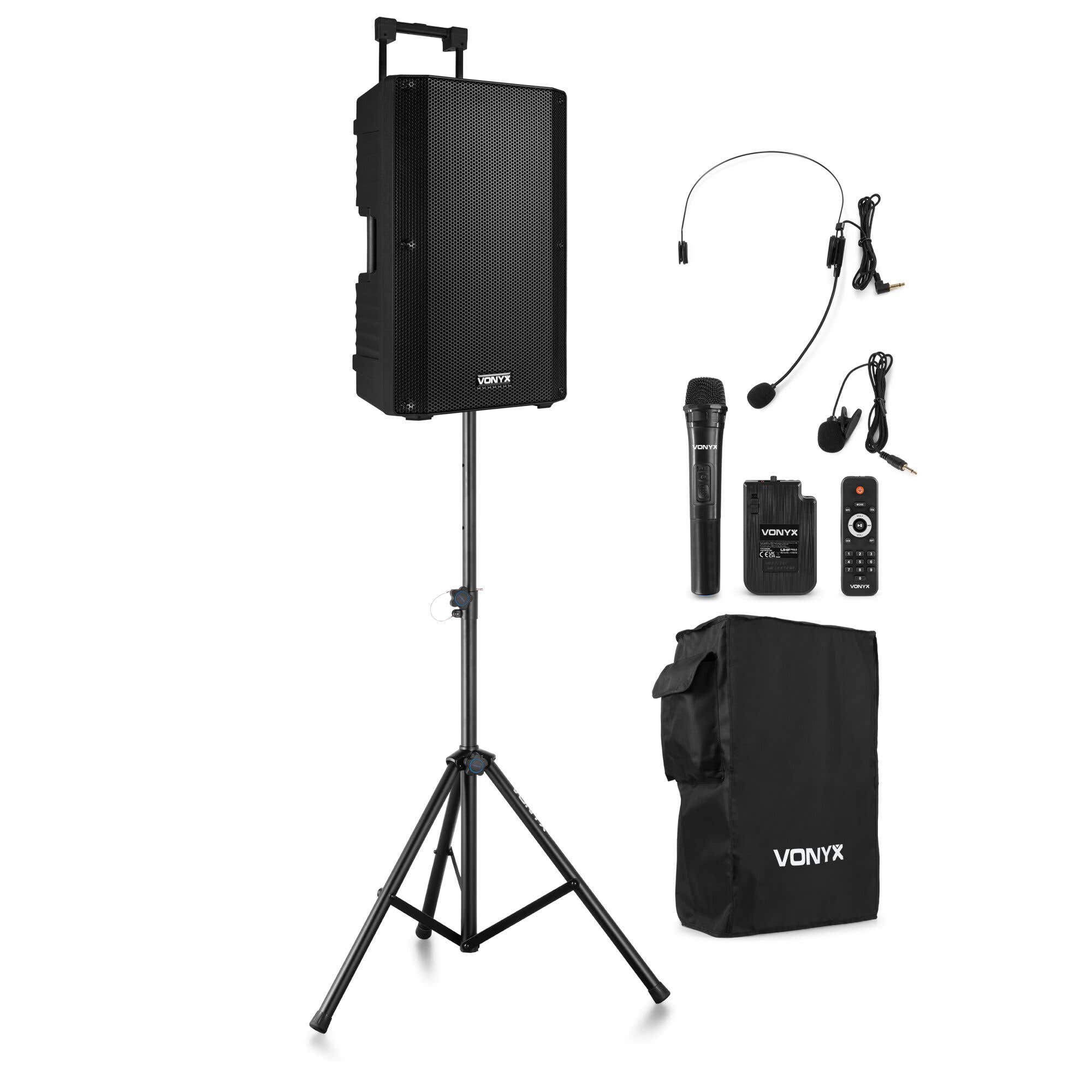 Vonyx VSA700-BP portable speaker set met beschermhoes en luidsprekerstatief - 1000W