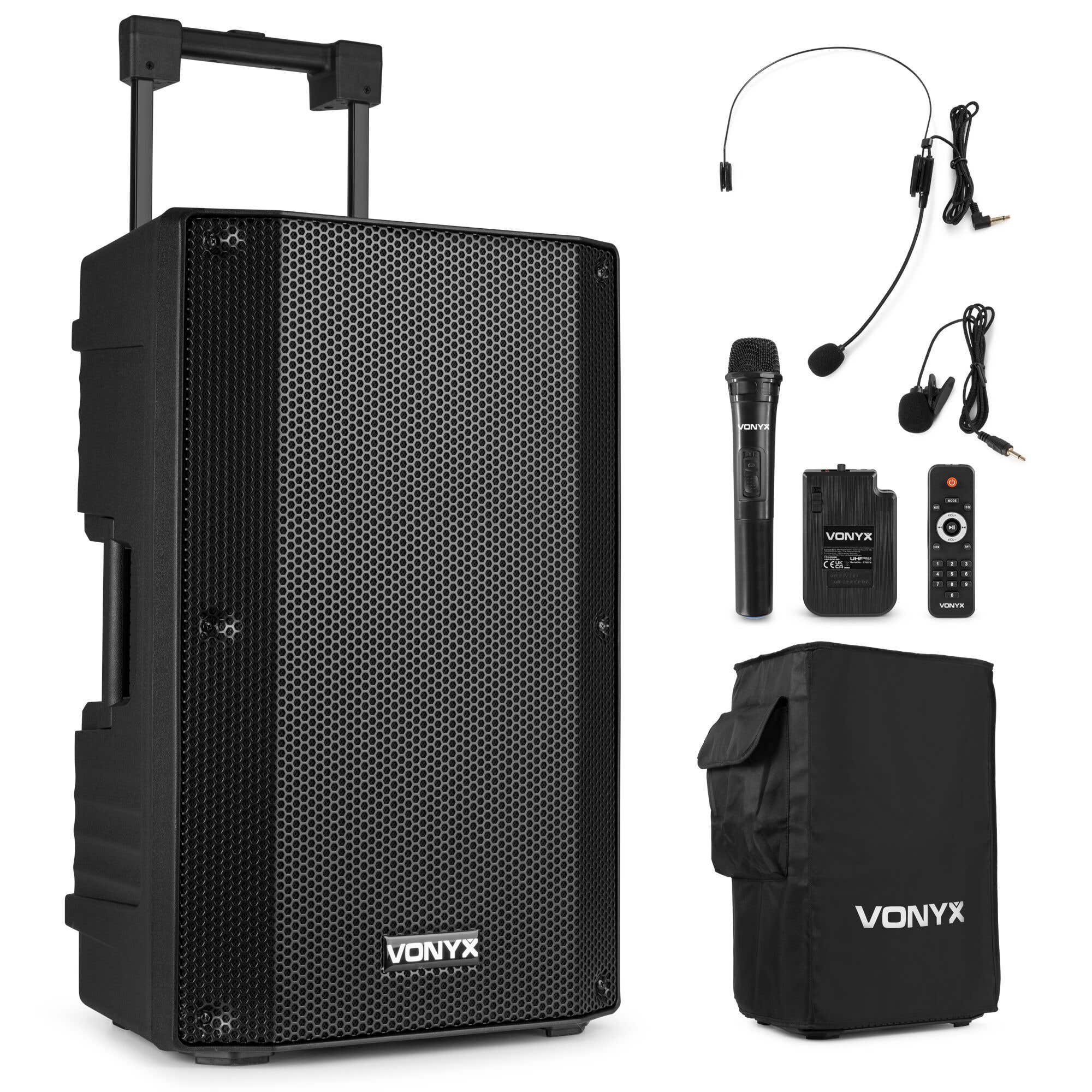 Vonyx VSA500-BP portable speaker met draadloze microfoon + headset en beschermhoes - 800W