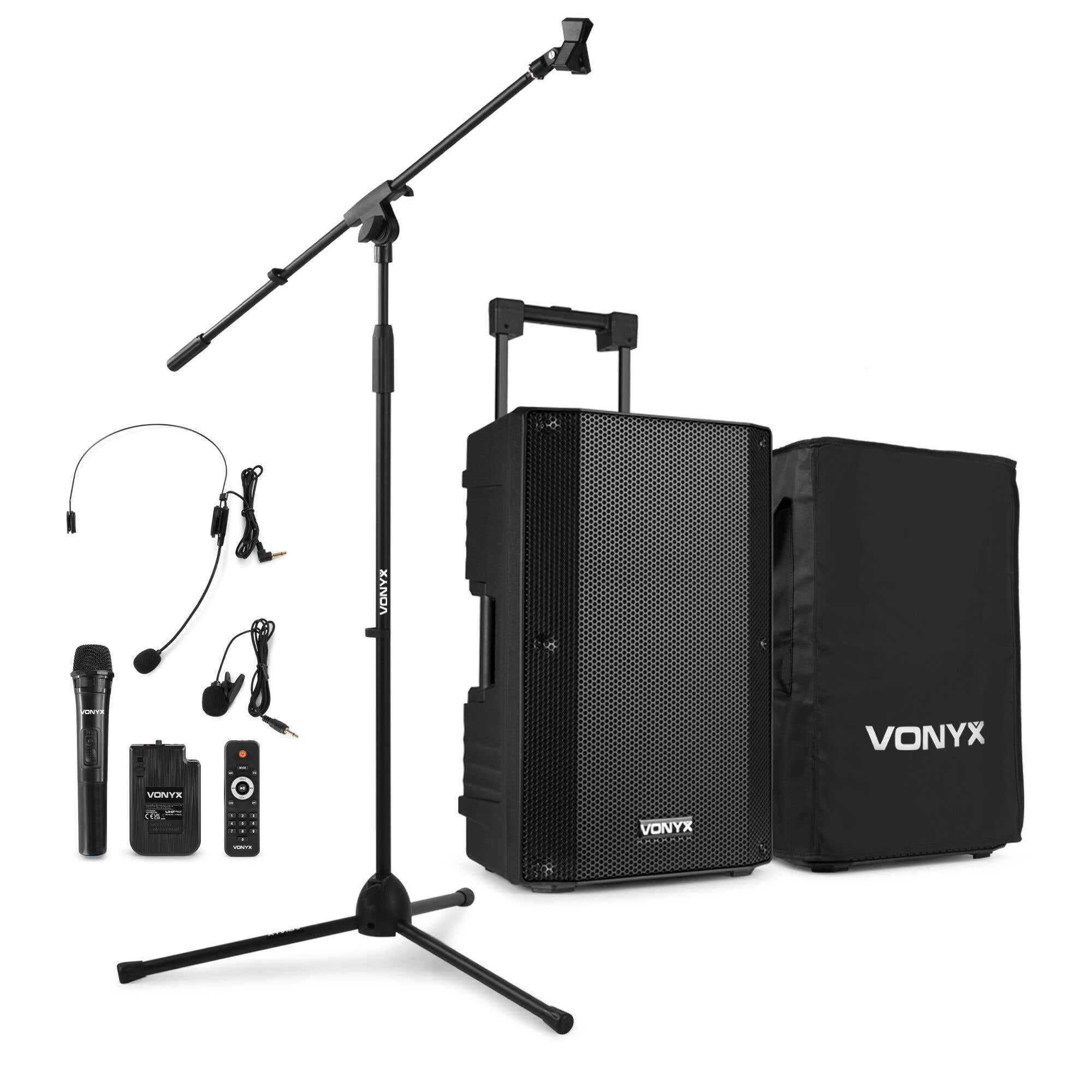 Vonyx VSA500-BP portable speaker set met speakerbeschermhoes en microfoonstatief - 800W