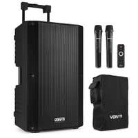 Vonyx VSA700 ABS 15" portable speaker met 2x draadloze microfoon en speakerbeschermhoes - 1000W