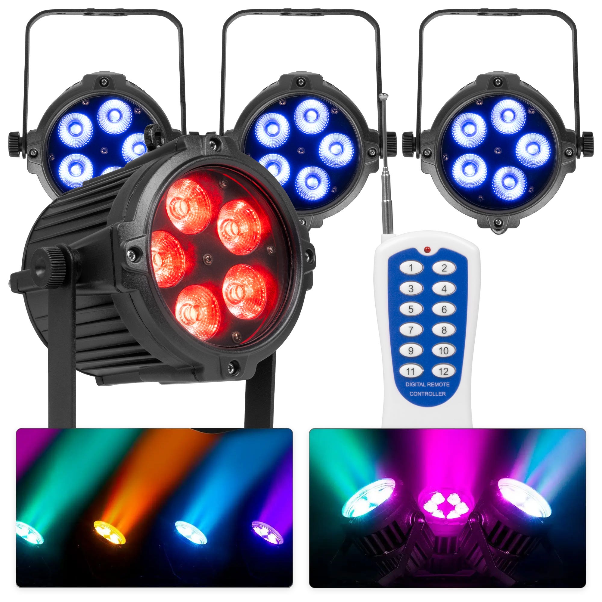 BeamZ set van 4 BWA65 Outdoor LED parren - IP65 Waterdicht - 5x 8W RGBW LED’s - Met afstandsbediening